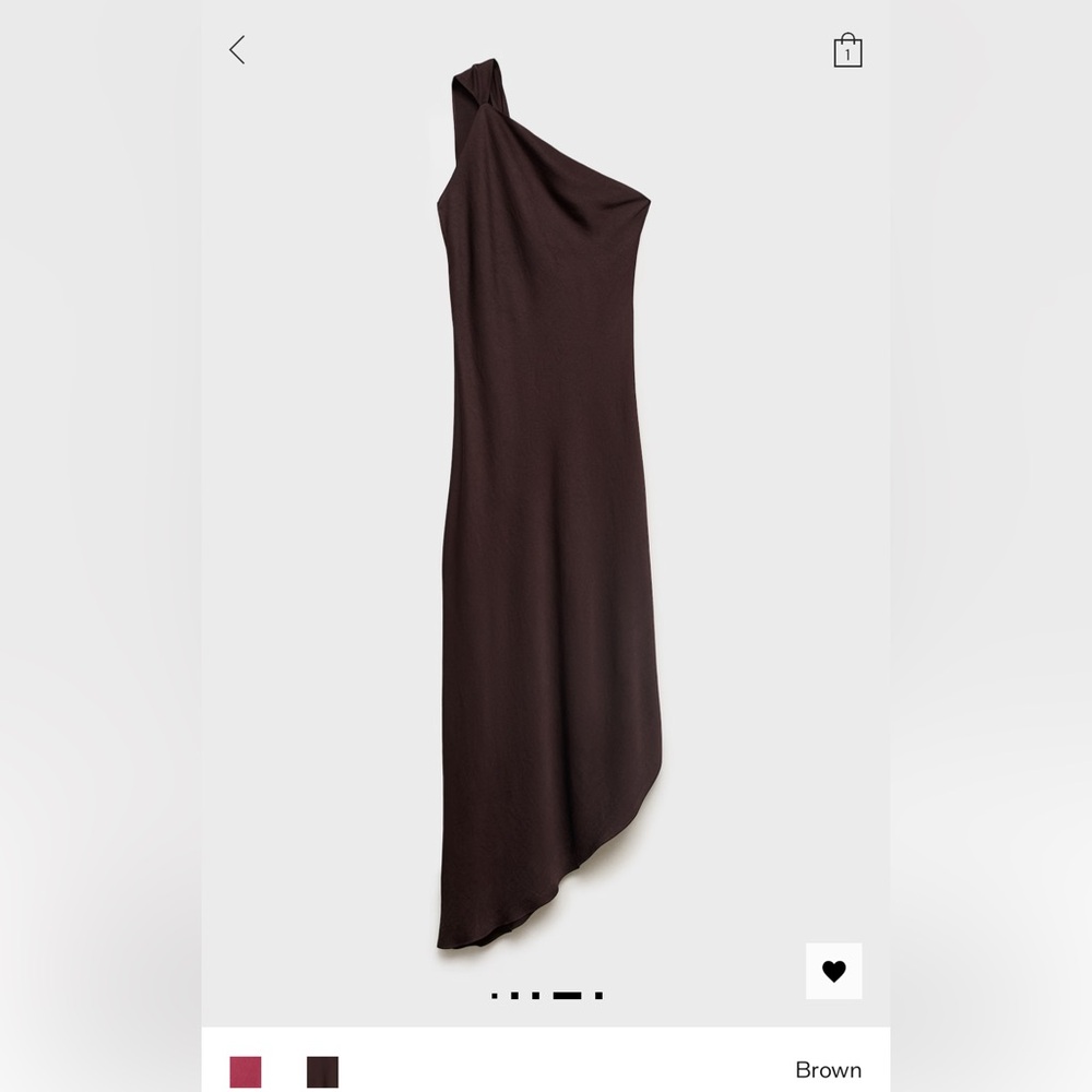Mango Brown Satin Asymmetrical Dress Size Small
